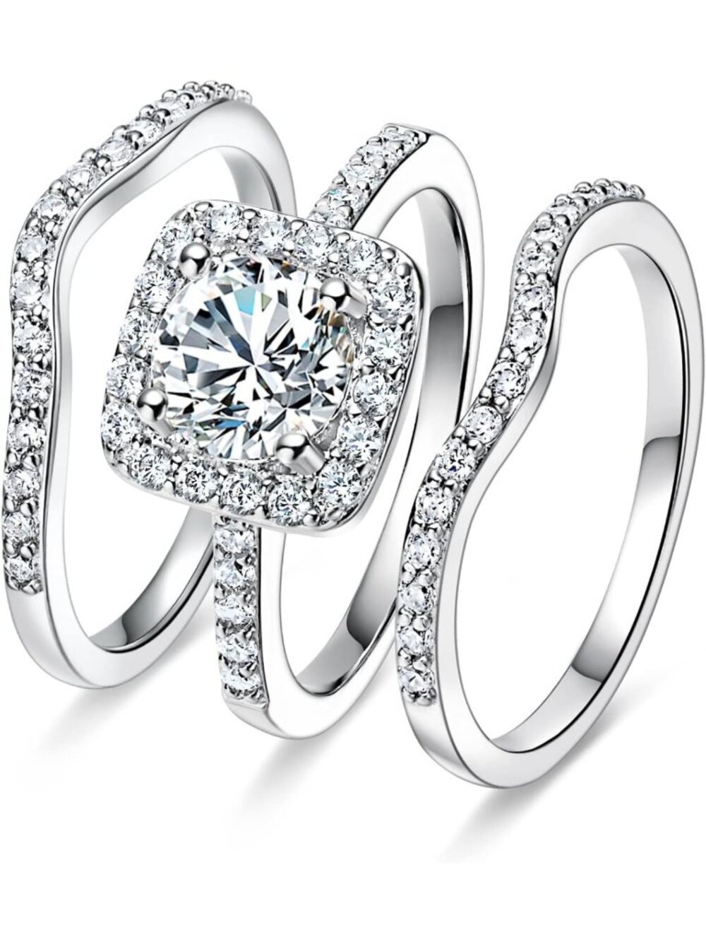 Elegant 18K White Gold Plated Halo Engagement Ring with Cubic Zirconia - Women's